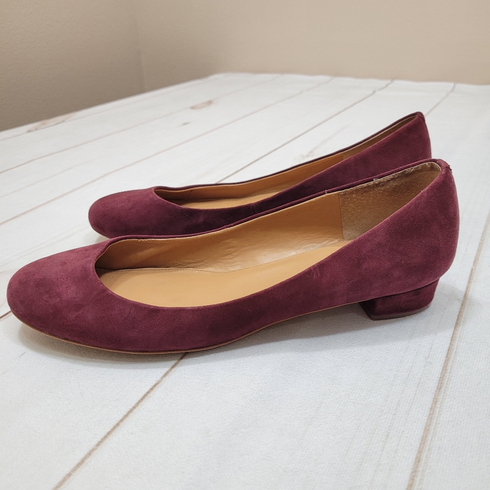 J Crew maroon suede Carolyn skimmer flats almond toe heeled